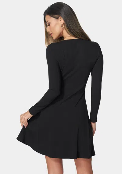 Bebe Long Sleeve Rib Godet Dress In Black