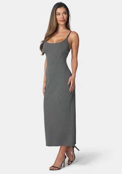Bebe Donna Ricco Ribbed Midi Dress In Charcoal