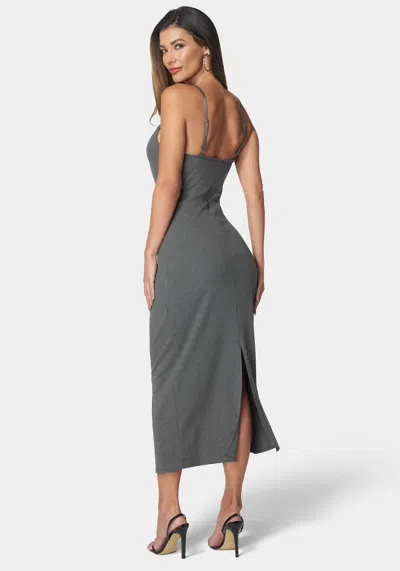 Bebe Donna Ricco Ribbed Midi Dress In Charcoal