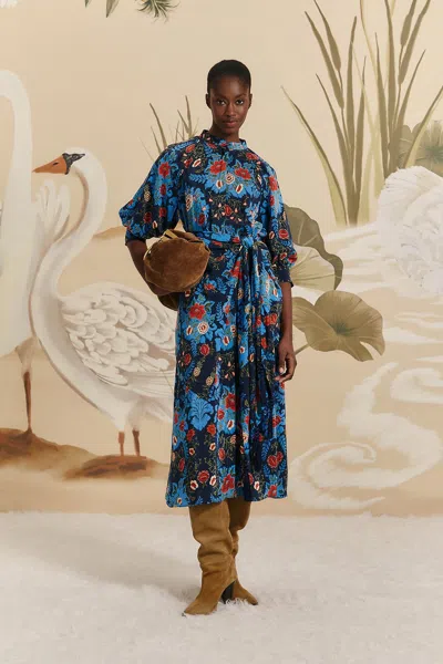 Farm Rio Active Blue Arabesque Floral Midi Dress In Arabesque Floral Blue
