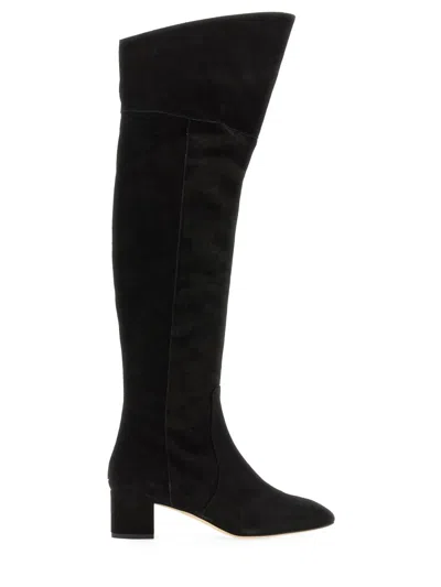 Aeyde Letizia 45mm Thin Block Square In Leathertoe Over The Knee Boot In Black