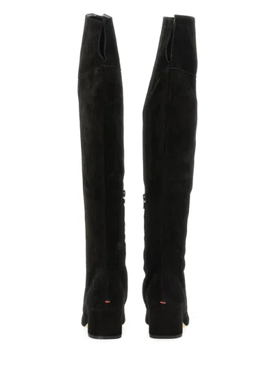 Aeyde Letizia 45mm Thin Block Square In Leathertoe Over The Knee Boot In Black