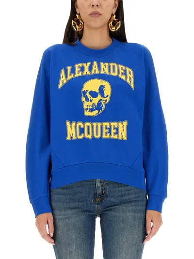 Alexander Mcqueen Women's Varsiity Skull Sweatshirt In Blue