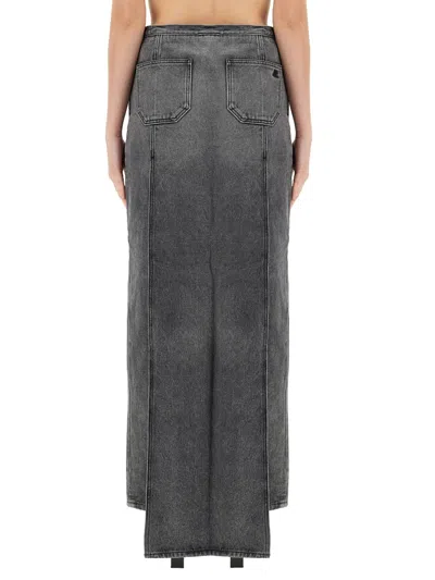 Courrèges Heritage Cut-out Stonewashed Denim Skirt In Gray