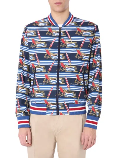 Dolce & Gabbana All Over Print Bomber Jacket In Blue