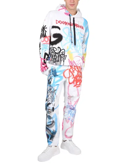 Dolce & Gabbana Spray-paint Graffiti Print Loose Jeans In Multicolor