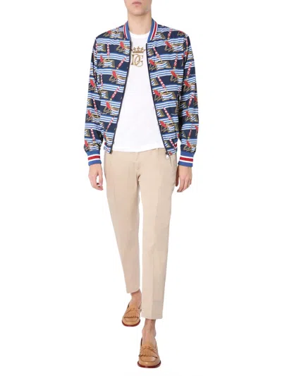 Dolce & Gabbana All Over Print Bomber Jacket In Blue