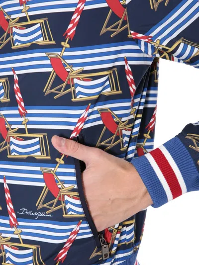 Dolce & Gabbana All Over Print Bomber Jacket In Blue
