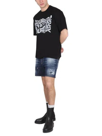 Dsquared2 Shark Motif Logo Print T-shirt In Black
