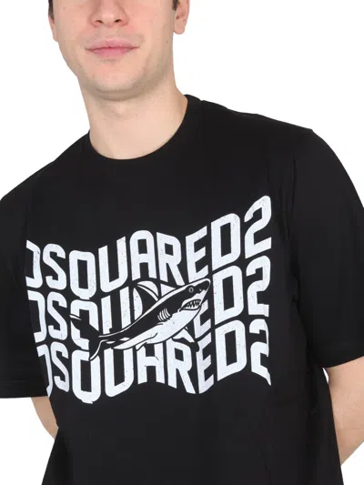 Dsquared2 Shark Motif Logo Print T-shirt In Black
