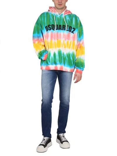 Dsquared2 Logo Print Hoodie Man Sweatshirt Sky Blue Size Xxl Cotton In Multicolor