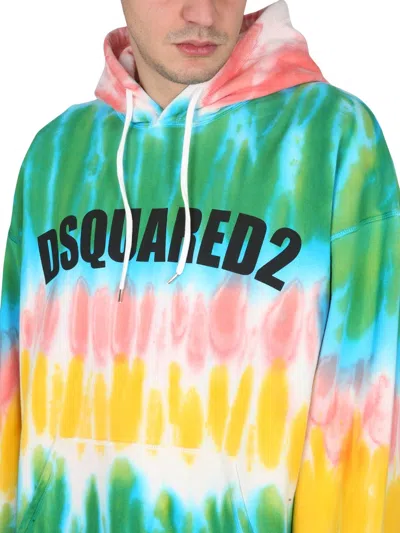 Dsquared2 Logo Print Hoodie Man Sweatshirt Sky Blue Size Xxl Cotton In Multicolor