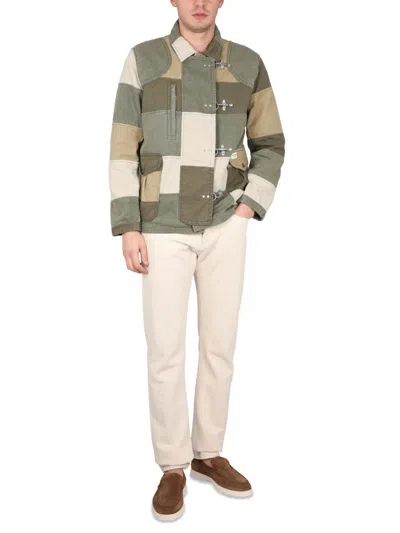 Fay Khaki Green Patchwork Jacket With Buckles In Cotton Man In Multicolor