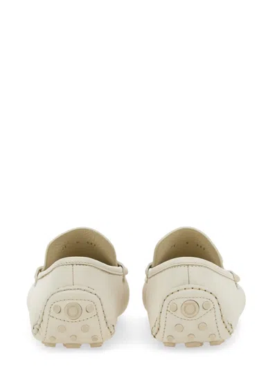Ferragamo Stylish Round Toe Leather Loafers In White