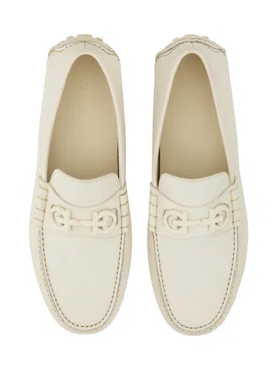 Ferragamo Stylish Round Toe Leather Loafers In White
