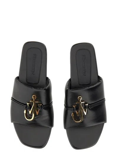 Jw Anderson J. W.anderson Solid Color Faux Leather Sandals With Golden Detail In Black