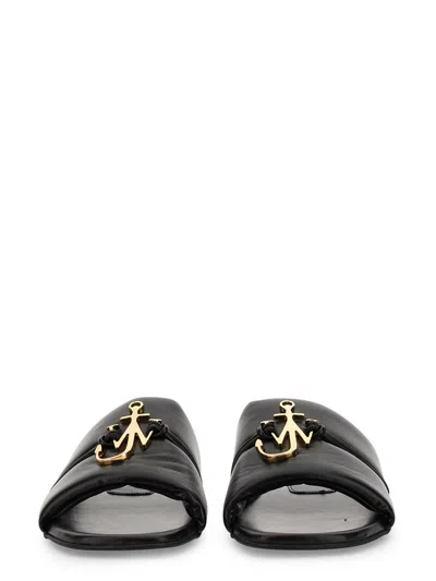Jw Anderson J. W.anderson Solid Color Faux Leather Sandals With Golden Detail In Black