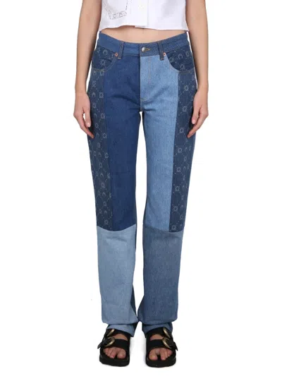 Marine Serre Moonogram Straight-leg Denim Jeans In Multicolor