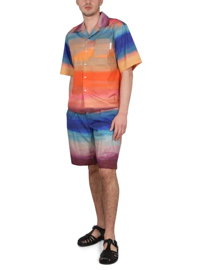 Marni Knee-length Cotton Bermuda Shorts With Gradient Design In Multicolor