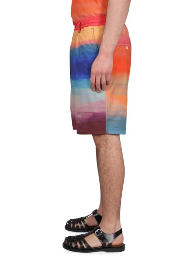 Marni Knee-length Cotton Bermuda Shorts With Gradient Design In Multicolor