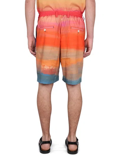 Marni Knee-length Cotton Bermuda Shorts With Gradient Design In Multicolor
