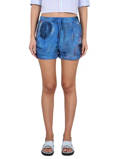 Marni Silk Shorts With Elastic Waist And Tie Detail In Multicolor