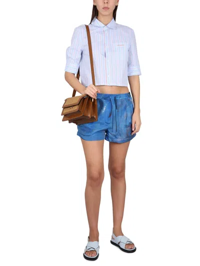 Marni Silk Shorts With Elastic Waist And Tie Detail In Multicolor