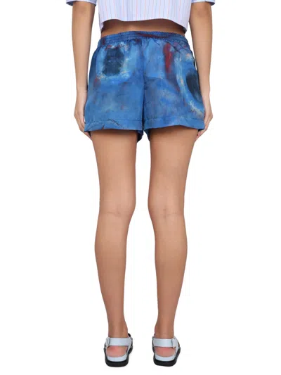 Marni Silk Shorts With Elastic Waist And Tie Detail In Multicolor