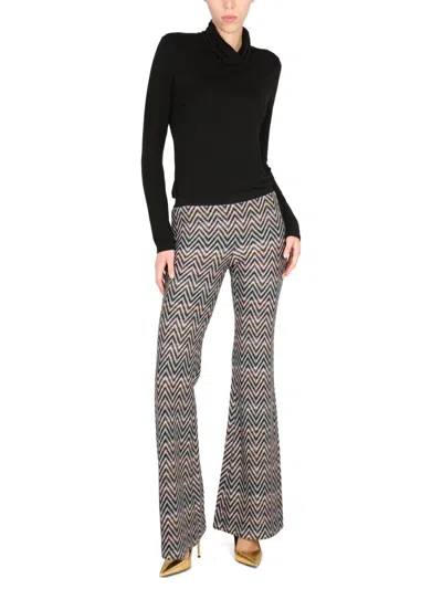 Missoni Logo Chevron Flared High Waist Trousers In Multicolor