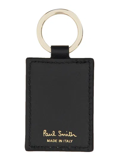 Paul Smith Striped Rectangular Leather Keychain In Multi