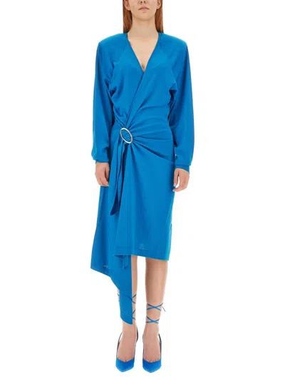 Attico Atwell Wool Wrap Dress In Blue
