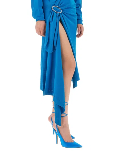 Attico Atwell Wool Wrap Dress In Blue