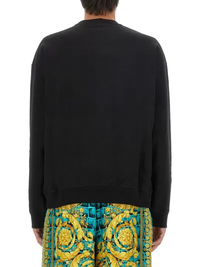 Versace Printed Cotton Crew-neck Sweatshirt In Black
