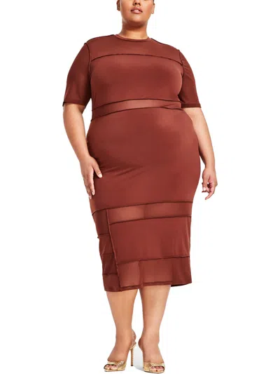 Nina Parker Trendy Plus Size Short-sleeve Midi Mesh Dress In Gold