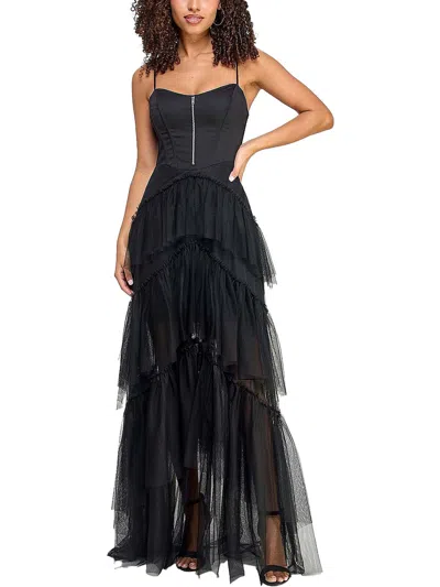City Studio Juniors Womens Corset Tiered Evening Dress In Black
