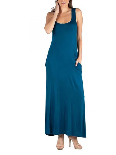 24seven Comfort Apparel Women's Relaxed Fit Sleeveless Tunic Dress With Pockets In Blue