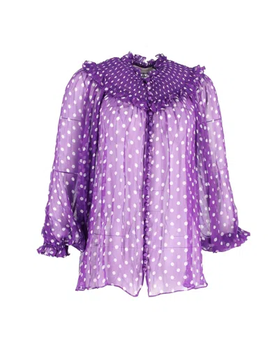 Zimmermann Zimmerman Shirred Polka Dot Blouse In Purple Silk In Purple