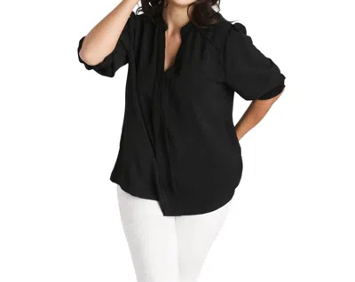 Style Usa Split Neck Boxy Cut Top - Plus In Black In Black