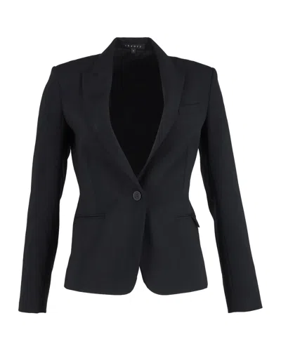 THEORY SINGLE-BREASTED BLAZER IN BLACK COTTON 