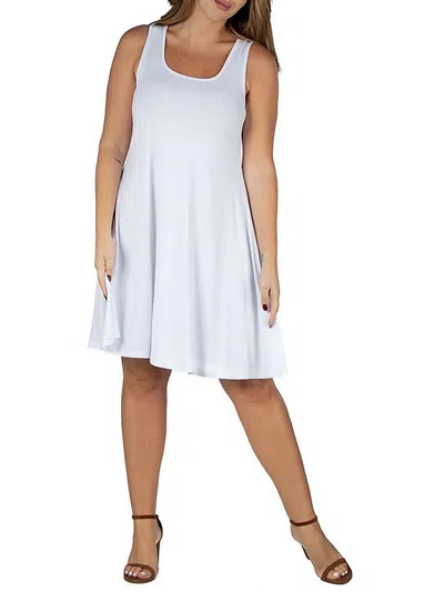 24seven Comfort Apparel Plus Size Fit And Flare Knee Length Tank Dress In White