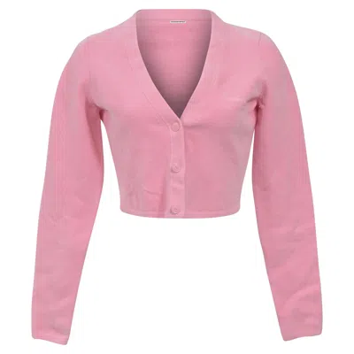 Alexander Wang . T Logo-embossed Cropped Cardigan In Pink Merino Wool In Pink