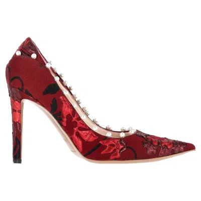 Aquazzura Pearl Embellished Pumps In Red Cotton In Red