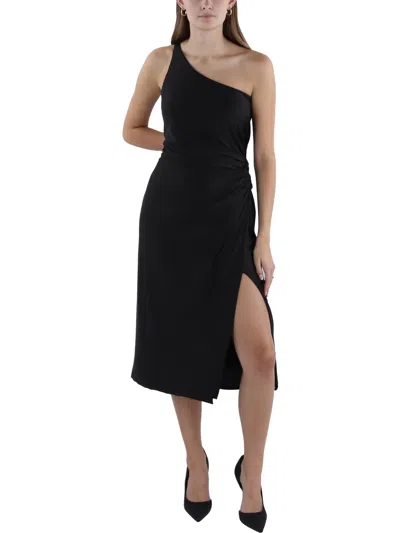 B Darlin Juniors' One-shoulder Side-ruched Side-slit Dress In Black
