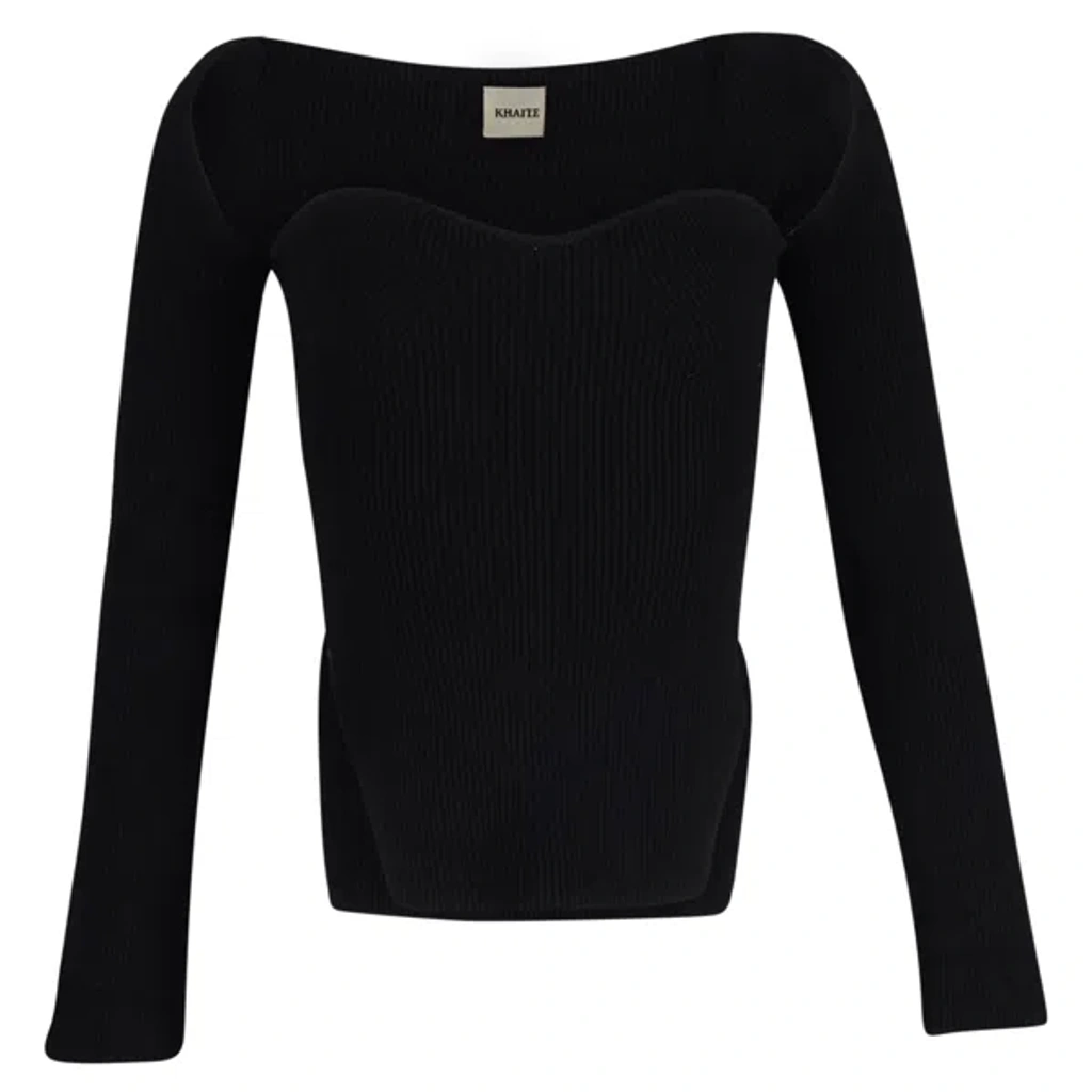 Khaite Maddy Ribbed Sweetheart Neckline Top In Black | ModeSens