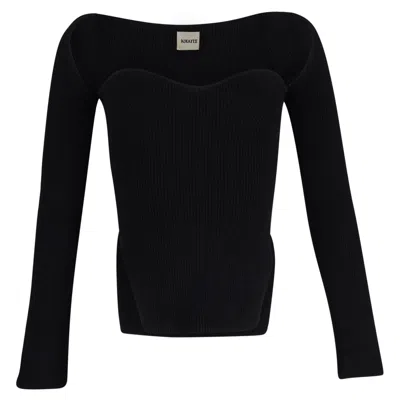Khaite Maddy Ribbed Sweetheart Neckline Top In Black