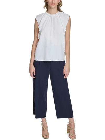 Calvin Klein Womens Ruffled Cap Sleeve Blouse In White