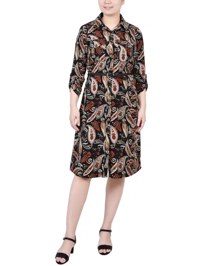 Ny Collection Petite 3/4 Roll Tab Sleeve Shirtdress In Multi