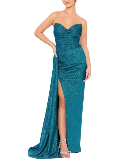 Blondie Nites Juniors Womens Glitter Maxi Evening Dress In Blue