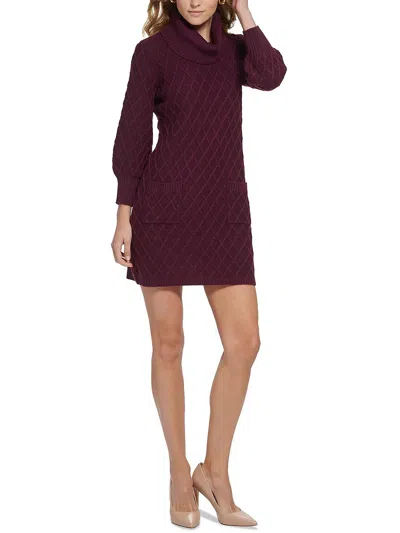 Jessica Howard Petite Diamond Textured Turtleneck Sweater Dress In Pink