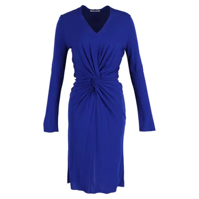 Lanvin Midi Long-sleeved Twist Detail Dress In Blue Polyester In Blue